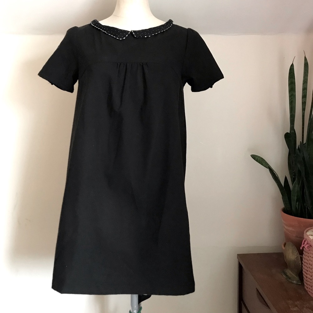 Maison Scotch Dress, Beaded Peter Pan Collar, Size 2, Black
